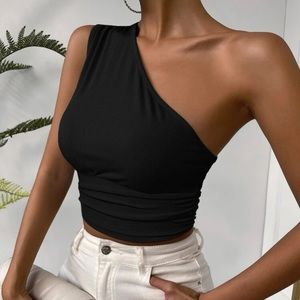 NWOT one shoulder rib knit top